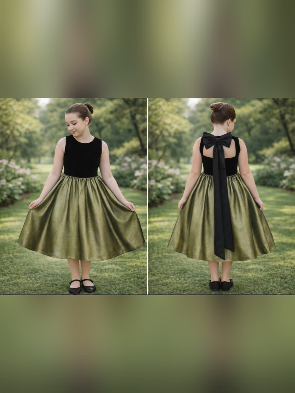 Girls‎ Black Velvet Gold Holiday Party Dress Keyhole Back Flower Girl Size 11/12